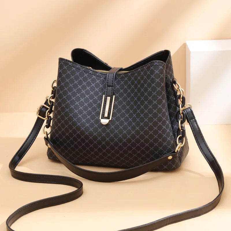 Embroidered PU Leather Bucket Shoulder Bag