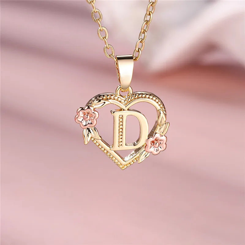 Gold Color A–Z Floral Initial Pendant Necklace