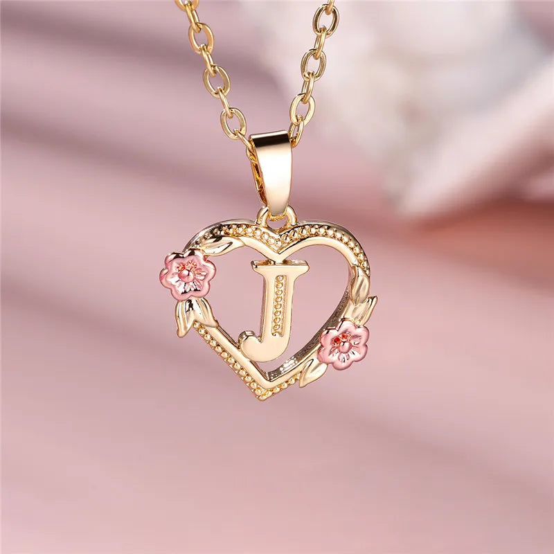 Gold Color A–Z Floral Initial Pendant Necklace
