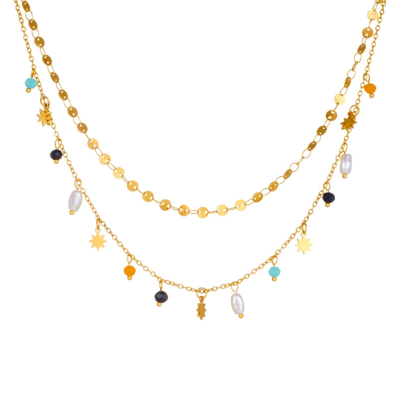 Gold Star & Pearl Geometry Pendant Necklace