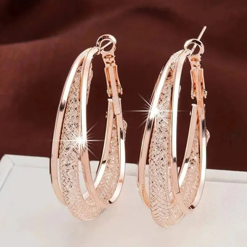 Twisted Gold Crystal Hoop Earrings