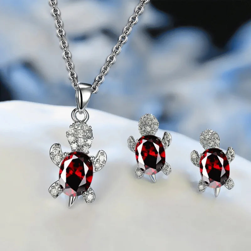 Silver Turtle Jewelry Set – Necklace & Earrings (3-Piece)