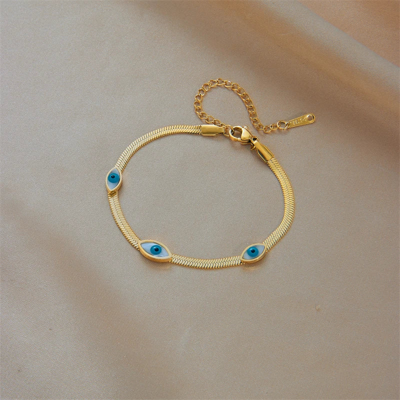 Gold Color Blue Evil Eye Stainless Steel Bracelet