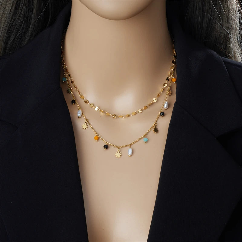 Gold Star & Pearl Geometry Pendant Necklace