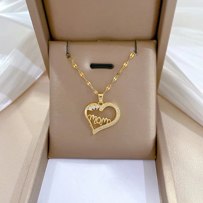 Gold Color Heart Zirconia Stainless Steel Necklace