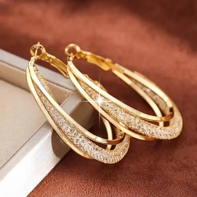 Twisted Gold Crystal Hoop Earrings