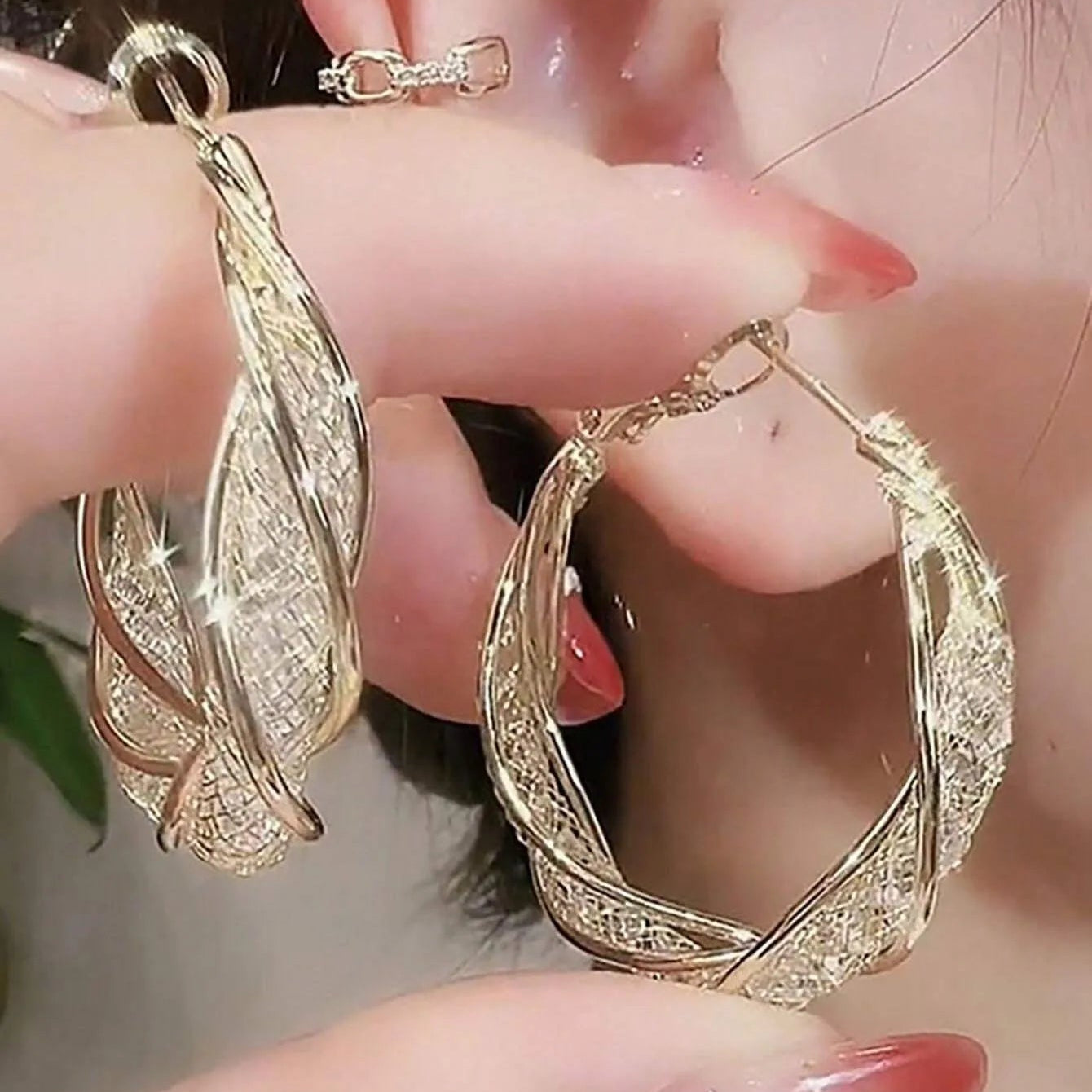 Gorgeous Intertwined Gold Mesh Hoop Earrings