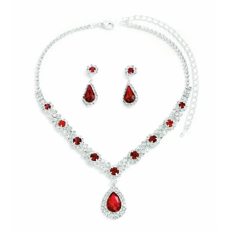 Crystal Droplet Necklace & Earrings Set (3-Piece)