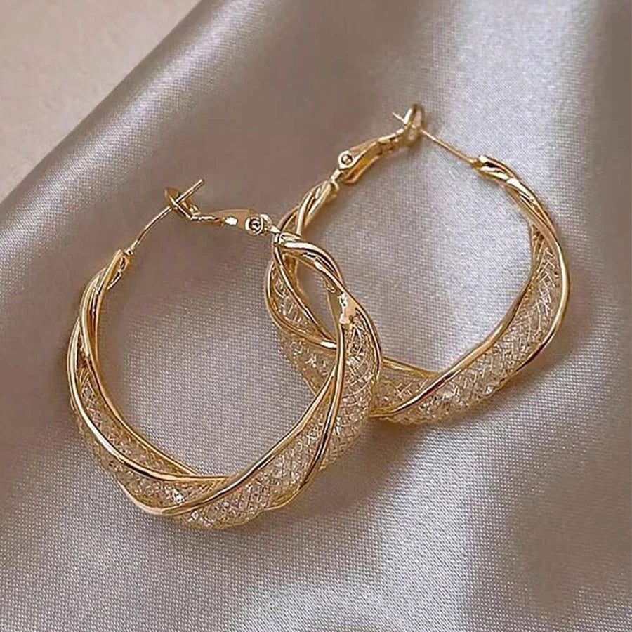 Gorgeous Intertwined Gold Mesh Hoop Earrings