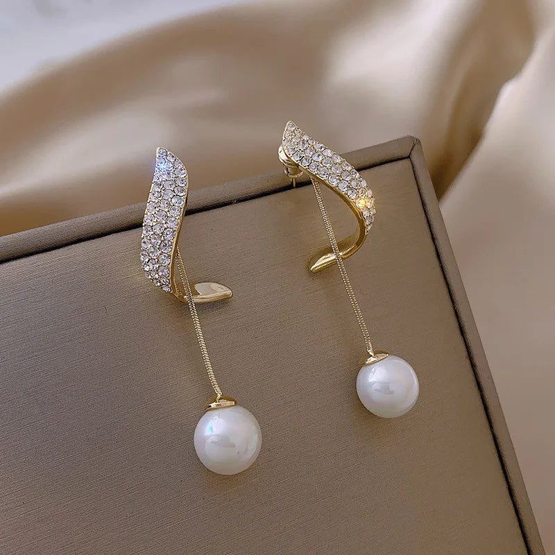 Elegant Pearl & Crystal Tassel Earrings