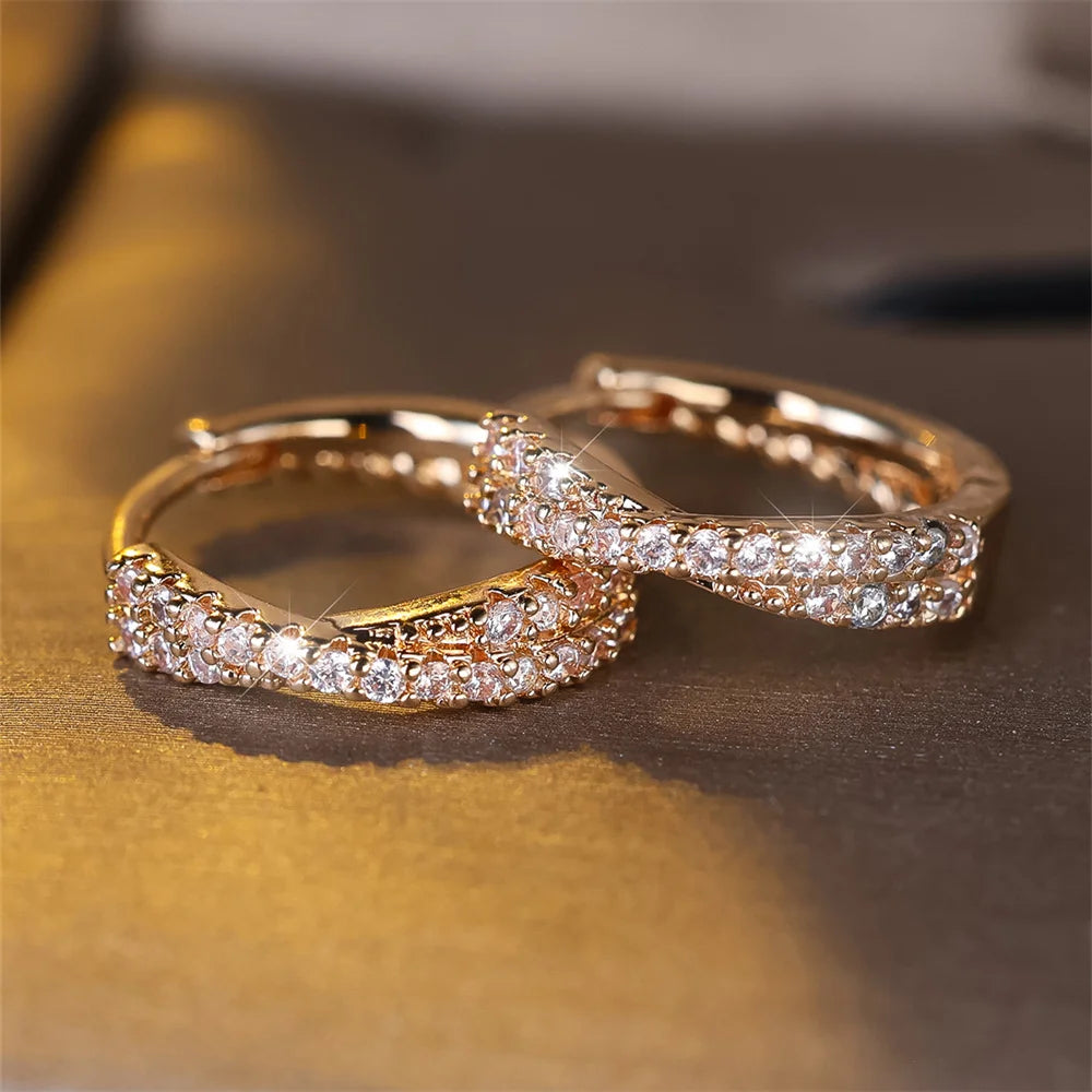 White Zircon Crossed Hoop Earrings