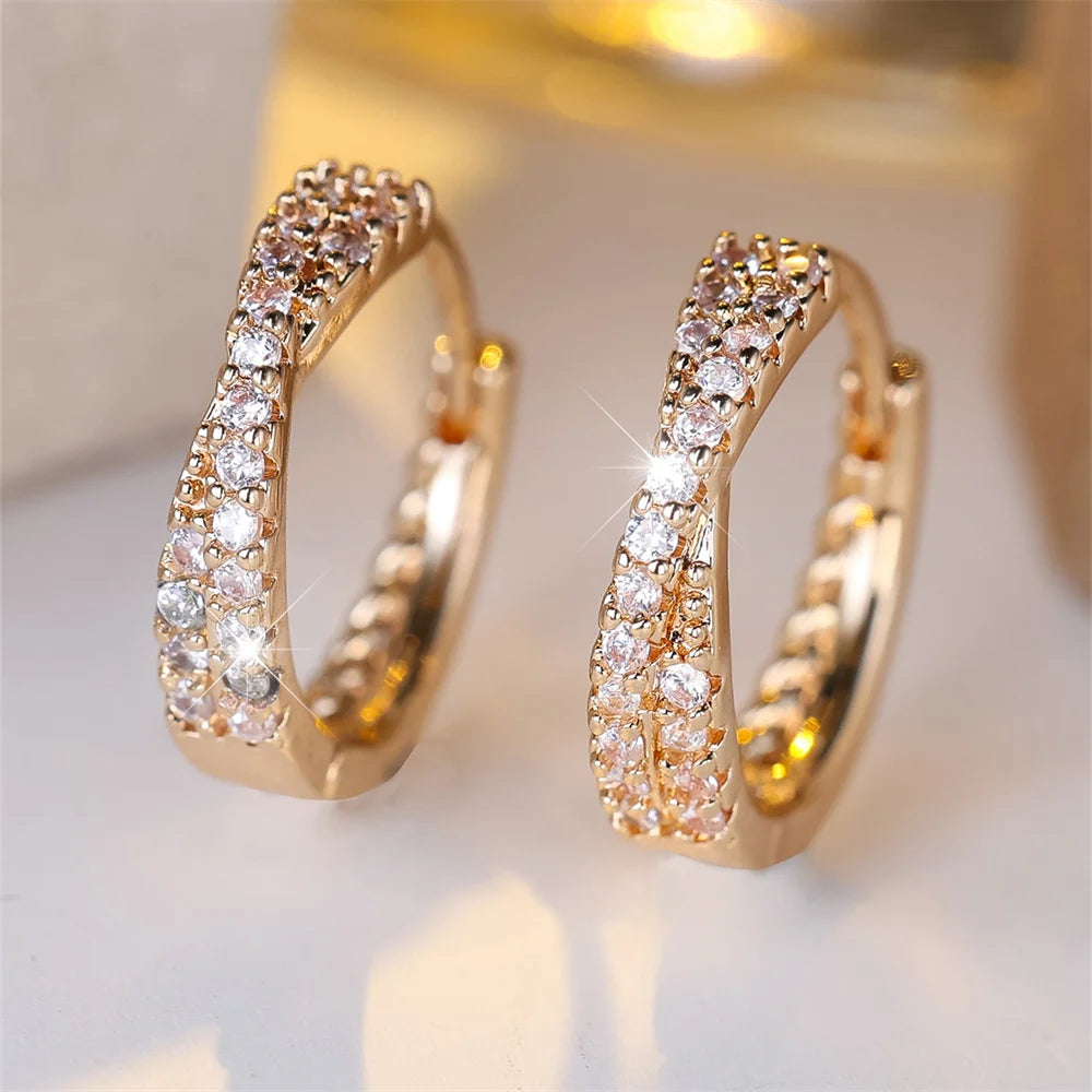 White Zircon Crossed Hoop Earrings