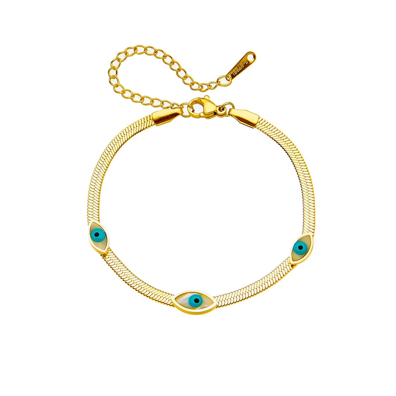 Gold Color Blue Evil Eye Stainless Steel Bracelet