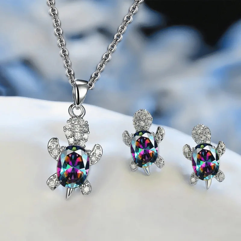 Silver Turtle Jewelry Set – Necklace & Earrings (3-Piece)