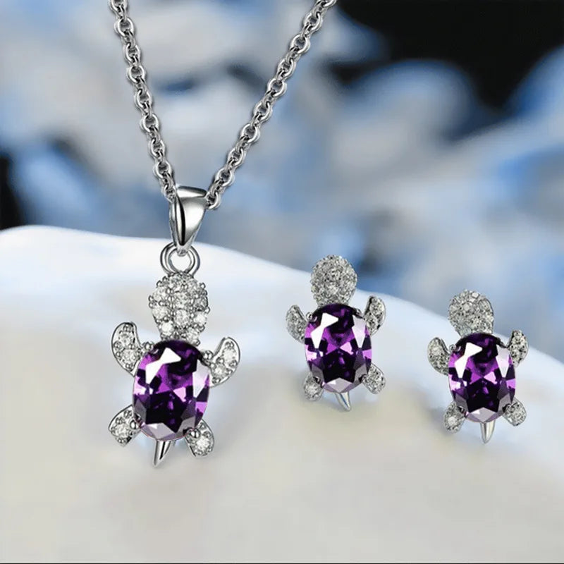 Silver Turtle Jewelry Set – Necklace & Earrings (3-Piece)