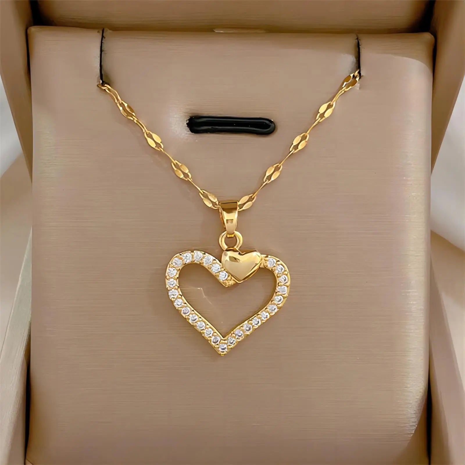 Gold Color Heart Zirconia Stainless Steel Necklace