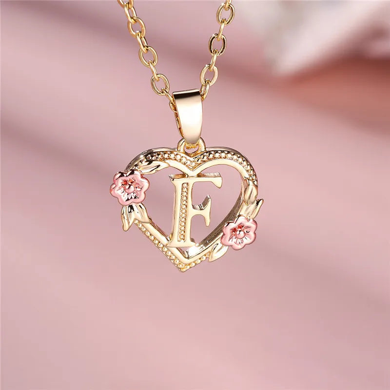 Gold Color A–Z Floral Initial Pendant Necklace