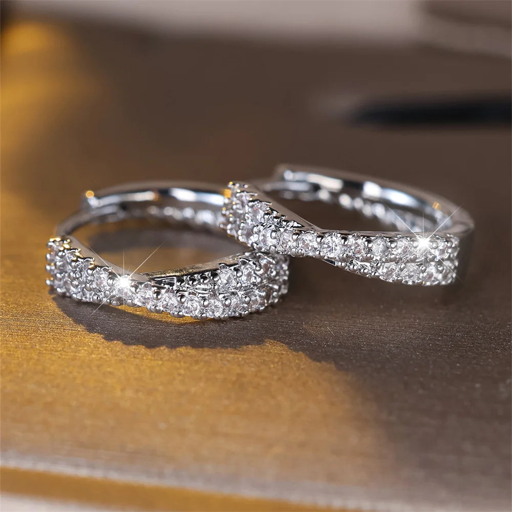 White Zircon Crossed Hoop Earrings