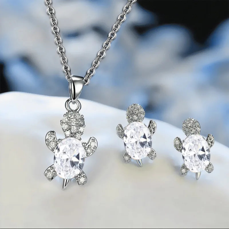 Silver Turtle Jewelry Set – Necklace & Earrings (3-Piece)