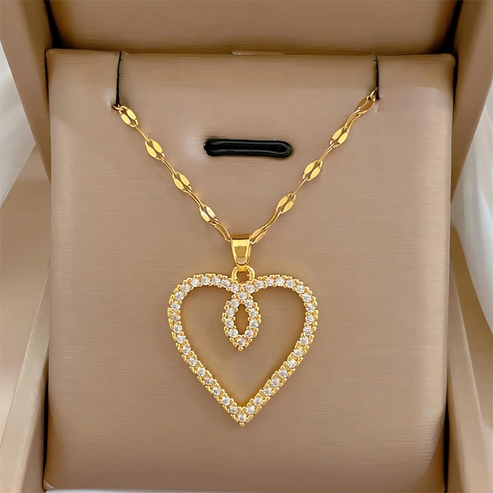 Gold Color Heart Zirconia Stainless Steel Necklace