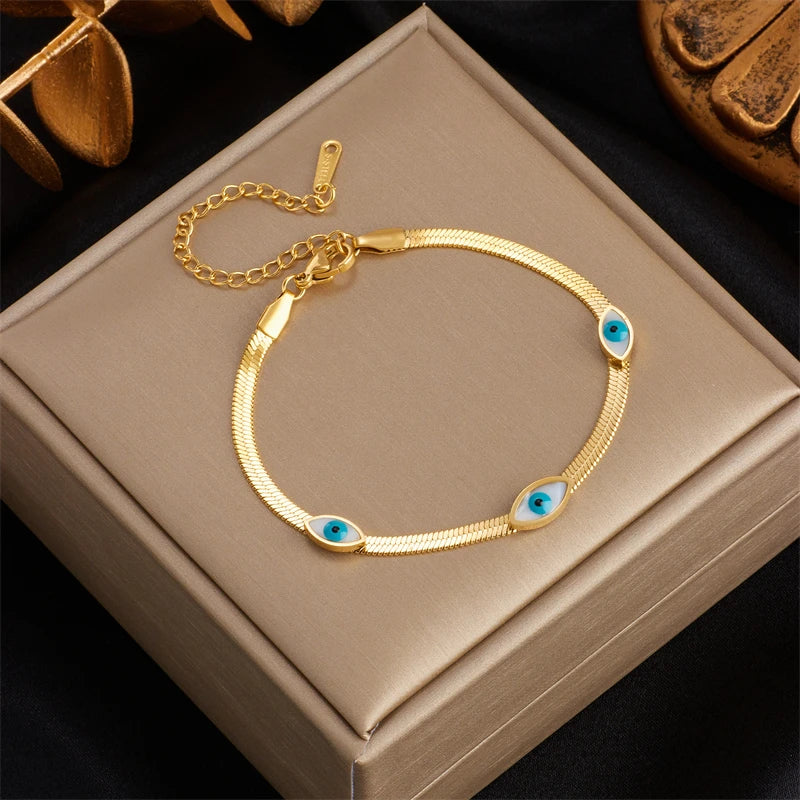 Gold Color Blue Evil Eye Stainless Steel Bracelet