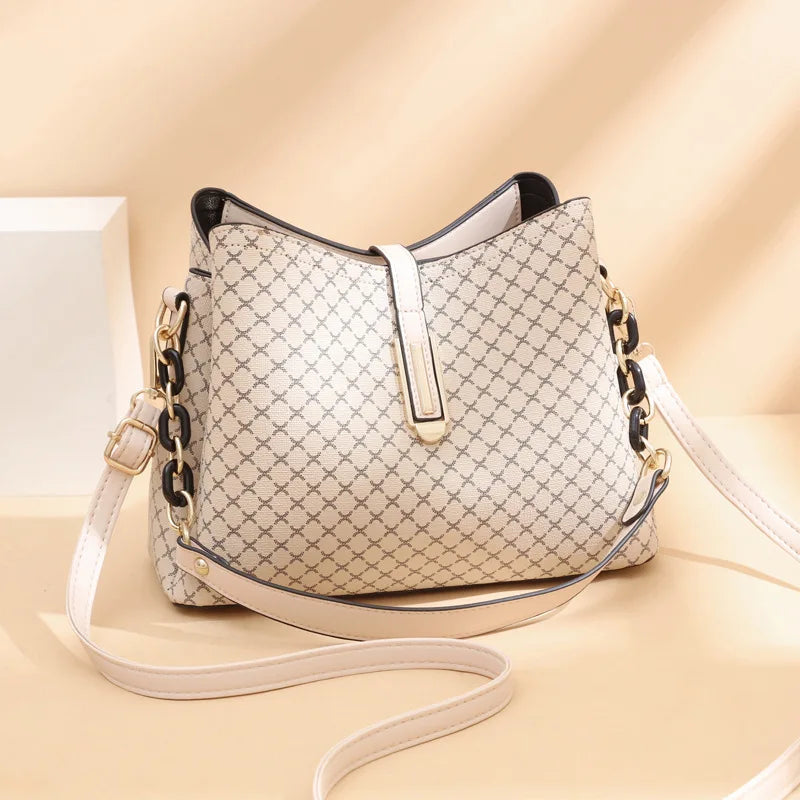 Embroidered PU Leather Bucket Shoulder Bag