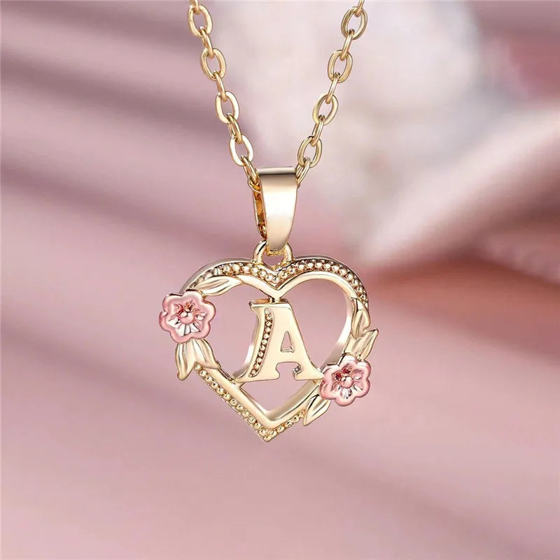 Gold Color A–Z Floral Initial Pendant Necklace