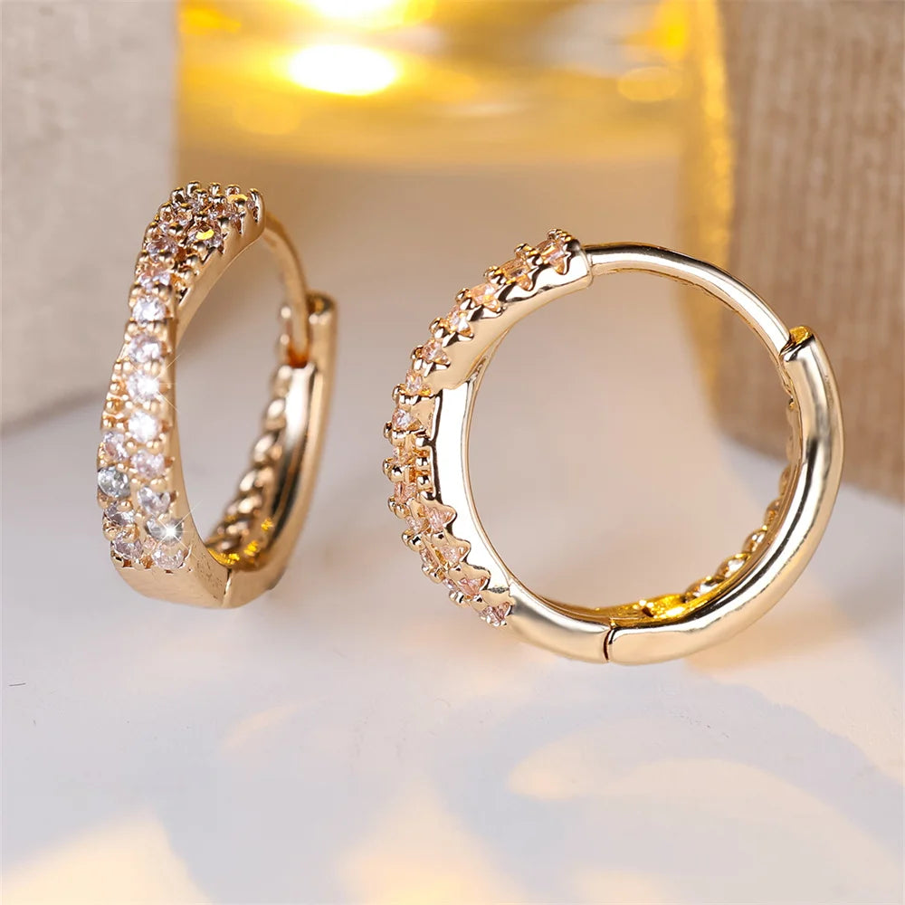 White Zircon Crossed Hoop Earrings