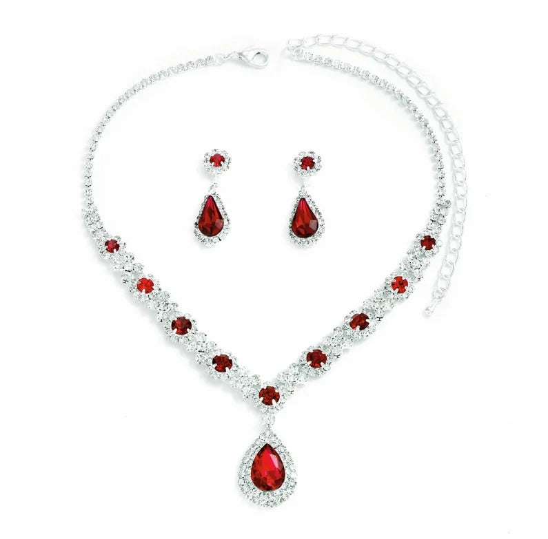 Crystal Droplet Necklace & Earrings Set (3-Piece)